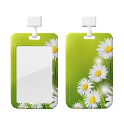 Vertical Floral Daisy ID Badge Holder with Lanyard