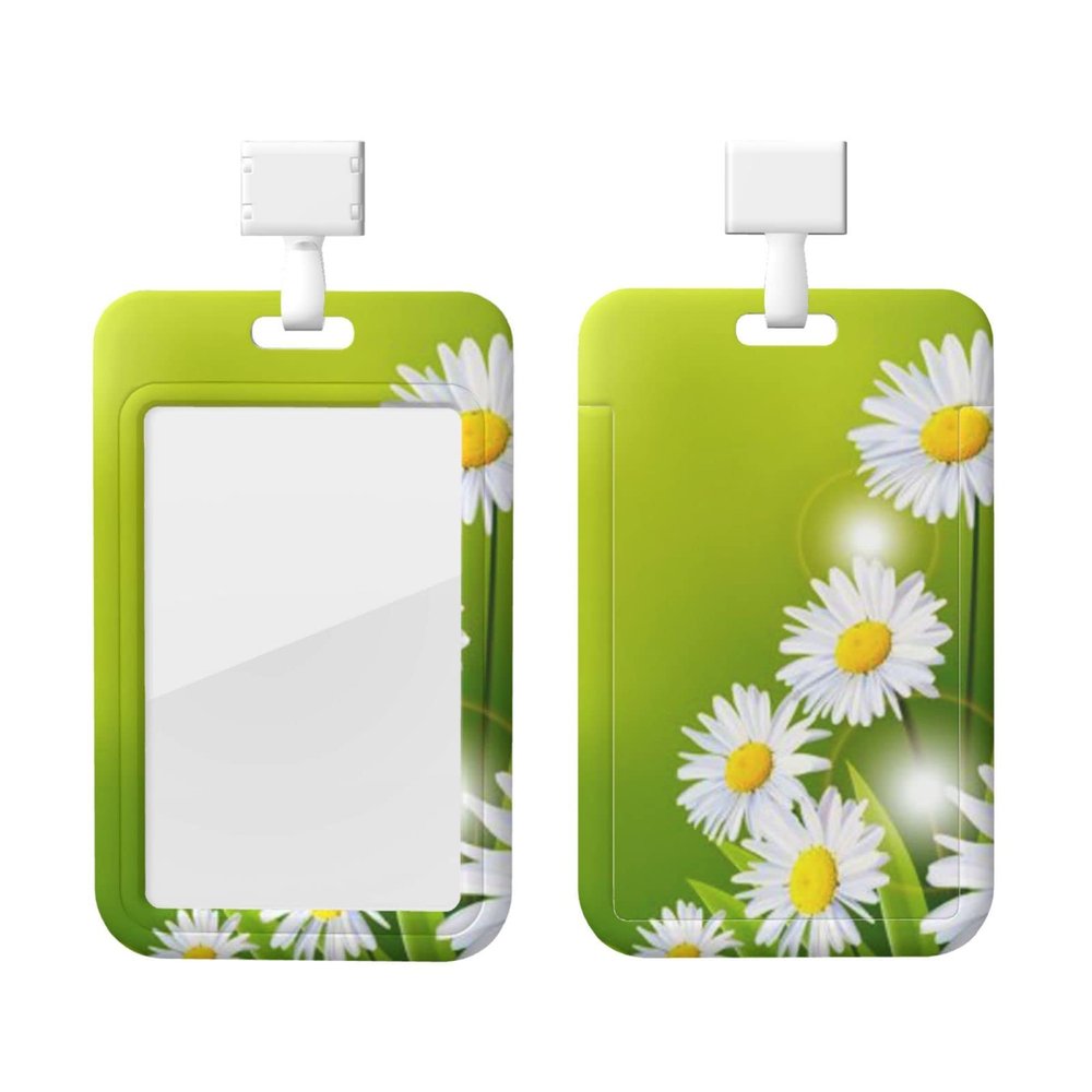 Vertical Floral Daisy ID Badge Holder with Lanyard