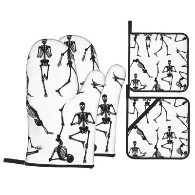 Oven Mitts and Pot Holders with Human Skeletons, Set of 4