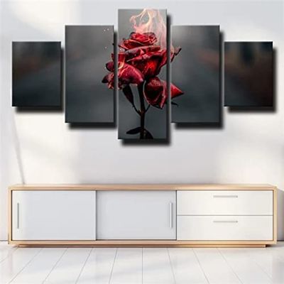 Burning Roses Canvas Wall Art, Unframed, 150 x 100 cm, 5-Piece Printed Canvas Artwork