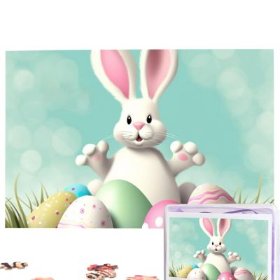 Happy Easter Eggs Bunny Tail Personalized Puzzle, 1,000 Pieces, Photo Jigsaw Puzzle for Adults and Family (74.9 cm x 50.0 cm)