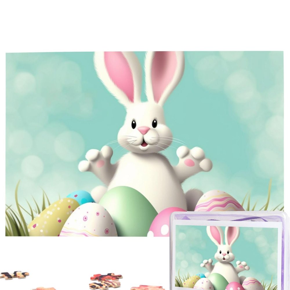 Happy Easter Eggs Bunny Tail Personalized Puzzle, 1,000 Pieces, Photo Jigsaw Puzzle for Adults and Family (74.9 cm x 50.0 cm)