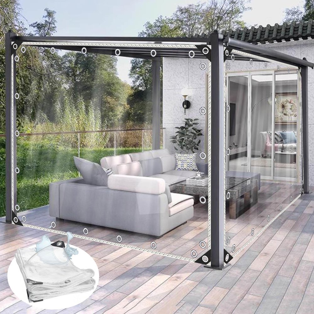 KOOEIN Waterproof Transparent Heavy-Duty PVC Tarp with Grommets, 0.35 mm, 2.4 x 3.2 m