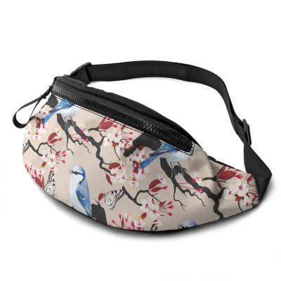 Birds On Cherry Brunch Adjustable Waist Bag with Headphone Port