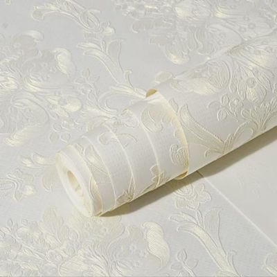 HCZION 3D Embossed Luxury Non-Woven Wallpaper, Self-Adhesive Waterproof Wall Covering for Bedroom and Wall Decor, Cream (Color: G)