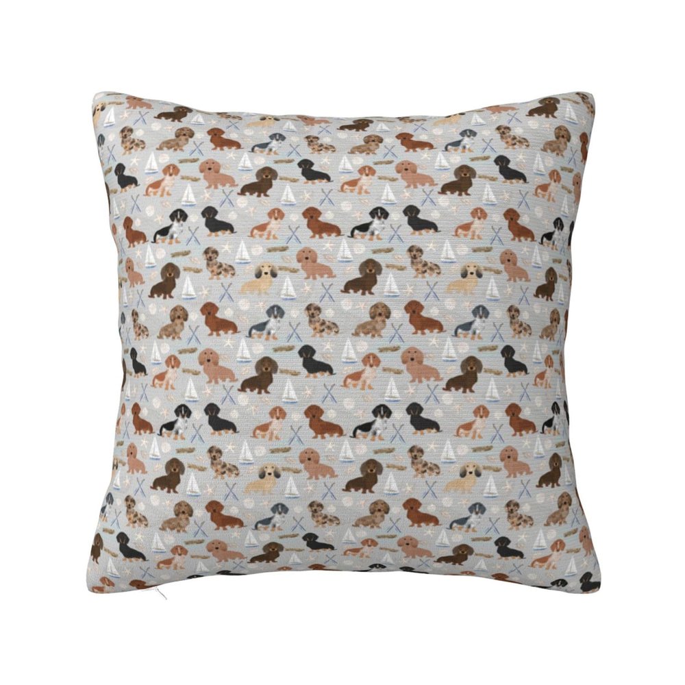 Doxie Coastal Dogs at the Coast Summer Sand Decorative Pillow Cover, 40 x 40 cm