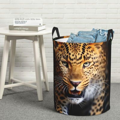 Leopard-Print Laundry Basket with Sturdy Handles, Waterproof and Foldable
