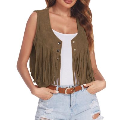 Duohropke Fringe Vest, Soft Brown Cowgirl Vest for Women