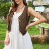 Duohropke Fringe Vest, Soft Brown Cowgirl Vest for Women view 4
