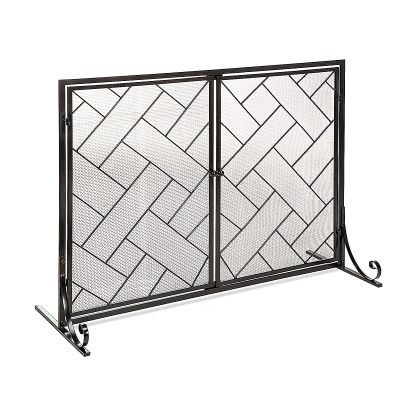 Fireplace Safety Guard with Door, Freestanding Fire Screen, 80 cm High, Decorative Metal Mesh for Indoor Use, Sturdy Fireplace Fence for Babies and Pets, Black/Gold (Black 103