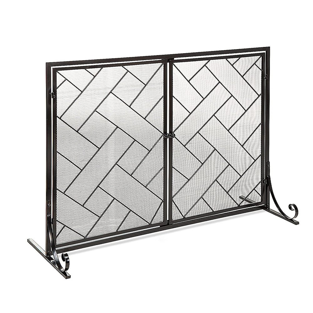 Fireplace Safety Guard with Door, Freestanding Fire Screen, 80 cm High, Decorative Metal Mesh for Indoor Use, Sturdy Fireplace Fence for Babies and Pets, Black/Gold (Black 103