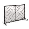 Fireplace Safety Guard with Door, Freestanding Fire Screen, 80 cm High, Decorative Metal Mesh for Indoor Use, Sturdy Fireplace Fence for Babies and Pets, Black/Gold (Black 103 view 1