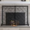 Fireplace Safety Guard with Door, Freestanding Fire Screen, 80 cm High, Decorative Metal Mesh for Indoor Use, Sturdy Fireplace Fence for Babies and Pets, Black/Gold (Black 103 view 4