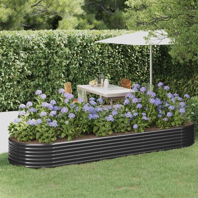 Anthracite Raised Planter Bed, Powder-Coated Steel, 322 x 100 x 36 cm
