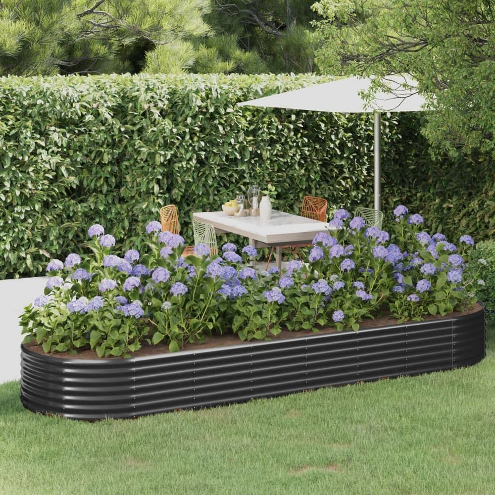 Anthracite Raised Planter Bed, Powder-Coated Steel, 322 x 100 x 36 cm
