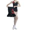 Latin Dance Skirt with Ruffled Split Hem, Leotard and Skirt Outfit for Girls, Ballroom, Samba, Cha-Cha (Black, Size 140) view 1