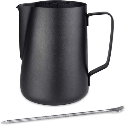 EMSMIL 900 ml Black Stainless Steel Milk Pitcher with Measurement Scale and Latte Art Pen