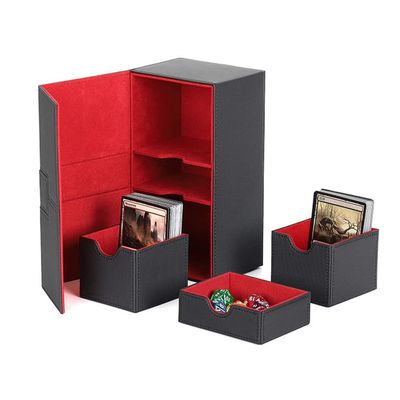 Lckiioy Multifunction Card Case, Deck Box for 200+ Sleeved Cards, Black and Red