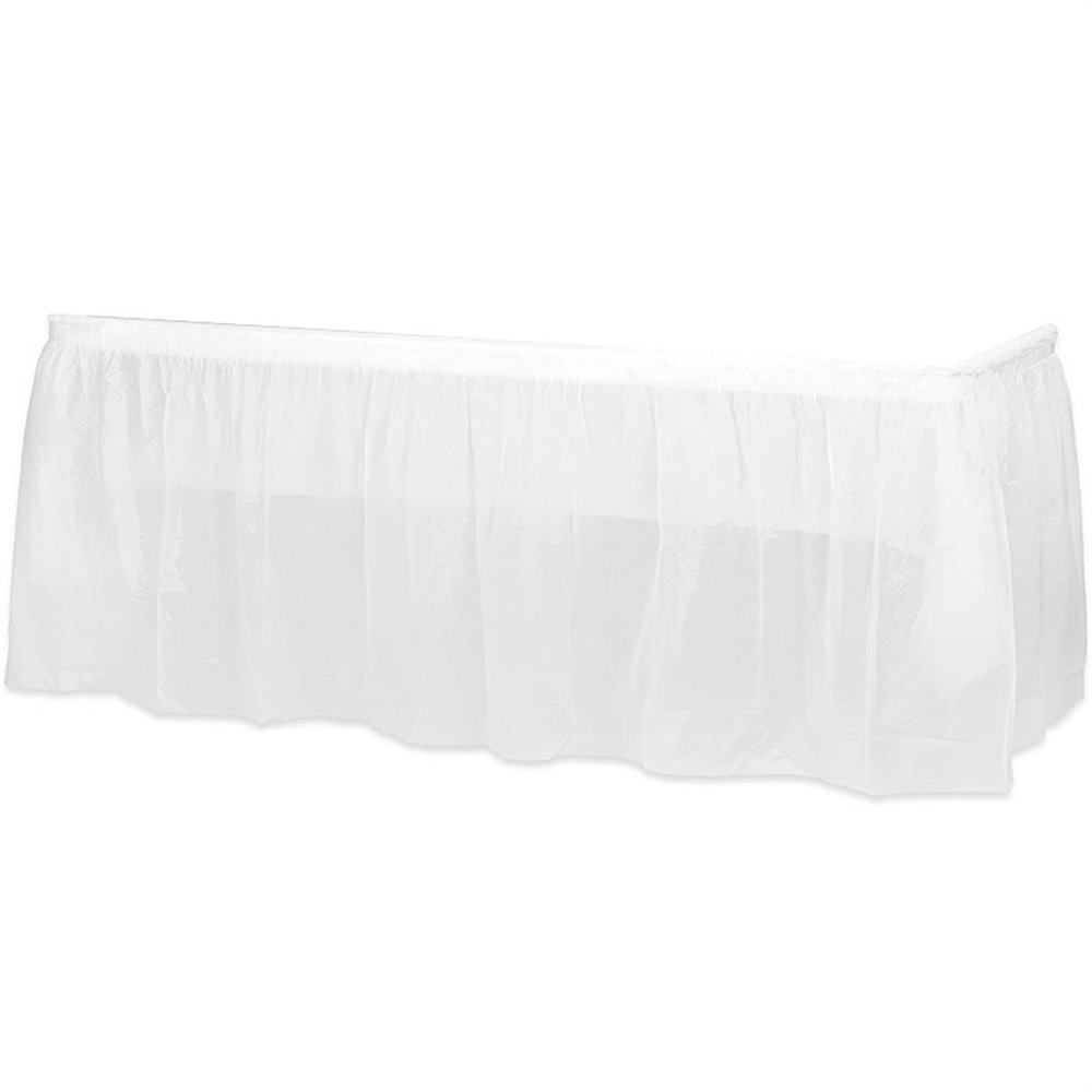 Disposable Plastic Table Skirt for Parties, 75 x 430 cm, White