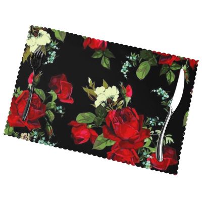Beautiful Rose Gift Placemats, Non-Slip, Heat-Resistant, 45 x 30 cm, Set of 6