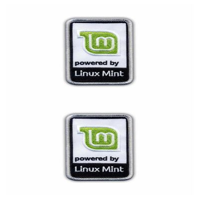 Set of 2 "Powered by Linux Mint" Embroidered Patches with Black Hook-and-Loop Backing
