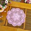 2-Piece Handmade Handwoven Lace Coaster Set, Round Macramé Mats, Light Pink view 1