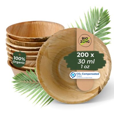 BIOZOYG Palm Leaf Dip Bowls, 200-Pack, 30 ml, Round Mini Bowls