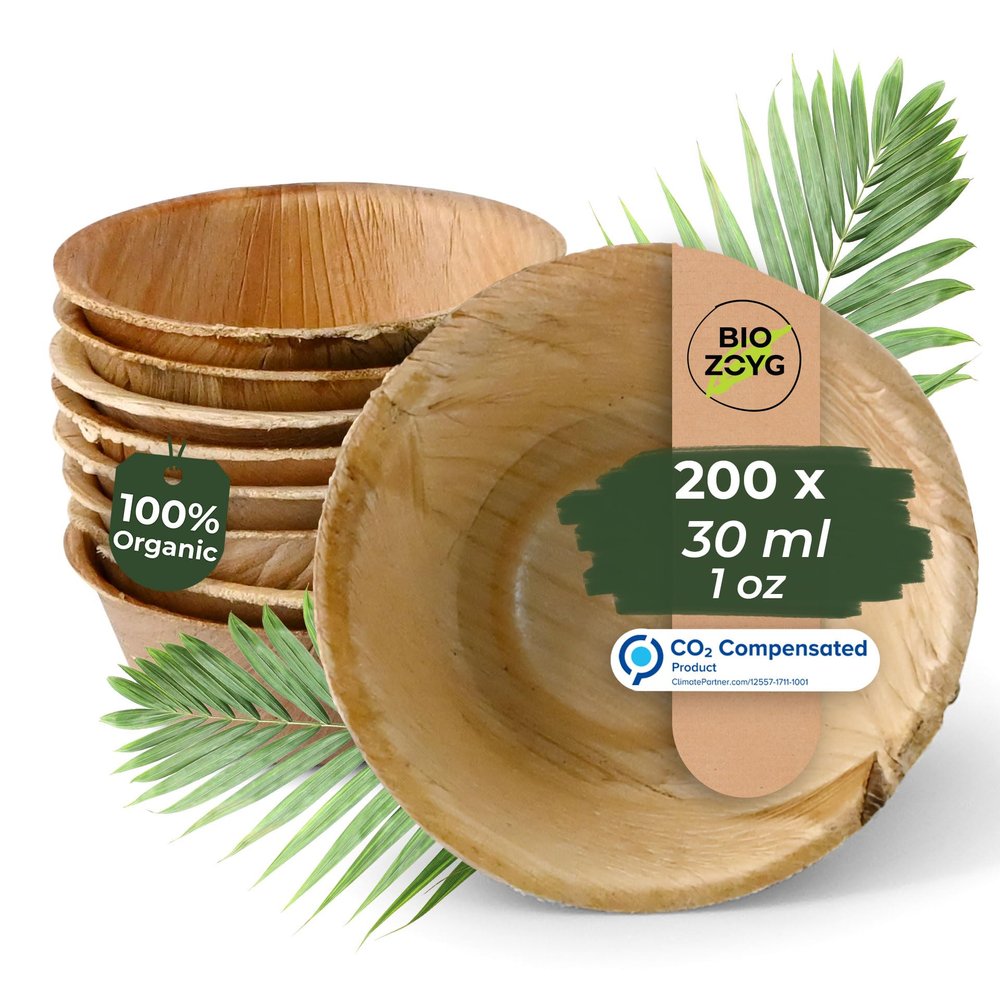 BIOZOYG Palm Leaf Dip Bowls, 200-Pack, 30 ml, Round Mini Bowls