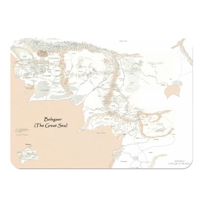 Soft Placemat with Cork Backing, Map of Middle-earth, Fantastic Book, Large Format 39.5 x 28.5 cm