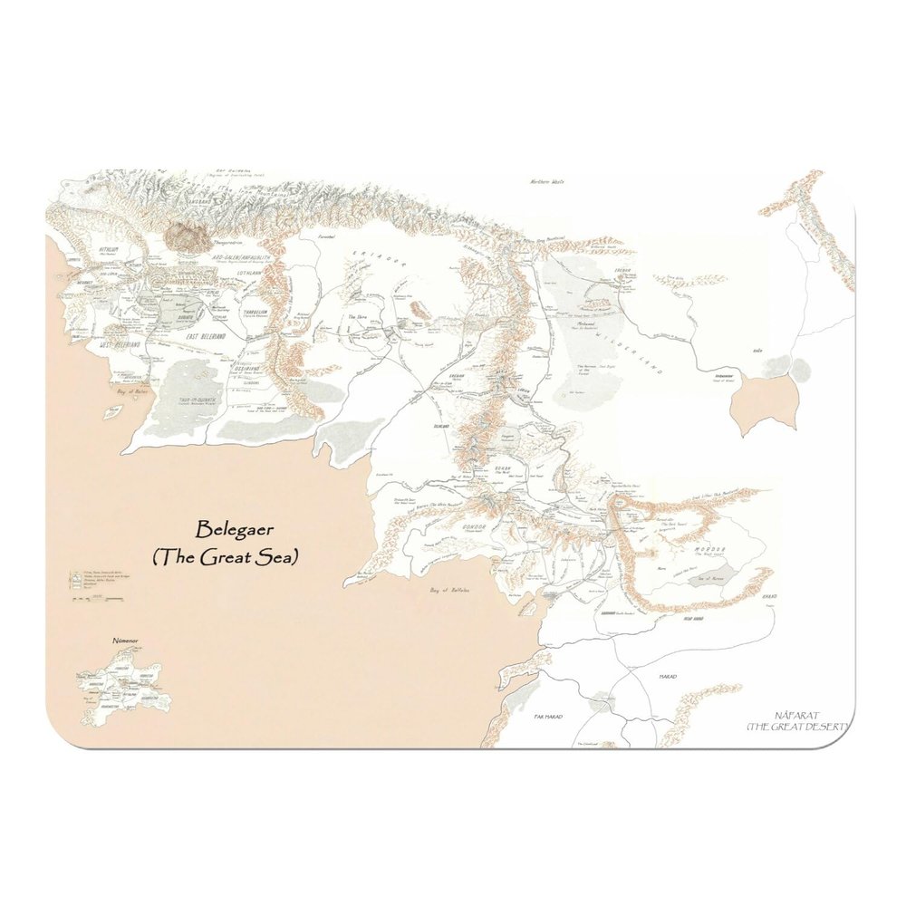 Soft Placemat with Cork Backing, Map of Middle-earth, Fantastic Book, Large Format 39.5 x 28.5 cm