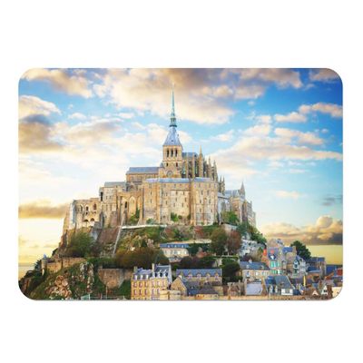 Soft Placemats with Cork Backing, Mont Saint-Michel Design, 4-Piece Set