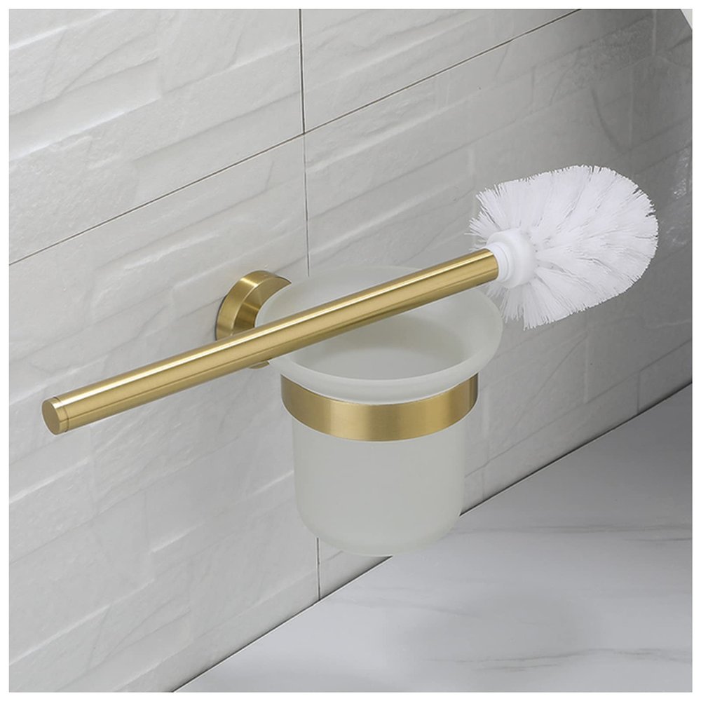 Black Toilet Brush Holder, Brushed Gold Bathroom Hardware Set