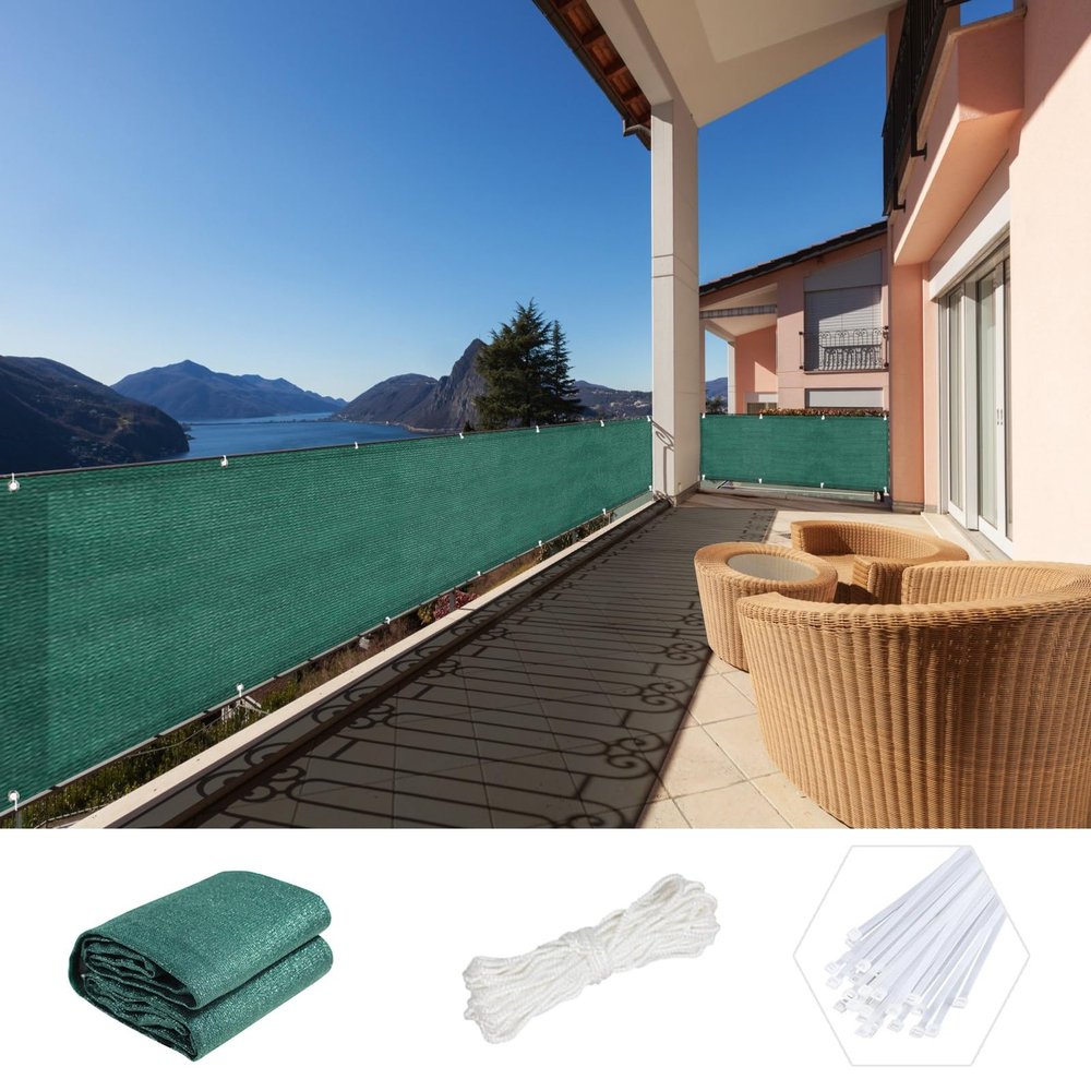 NINGBAI Balcony Privacy Screen 100 x 350 cm, Dark Green