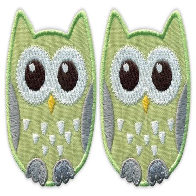 Embroidered Owl Patch, Light Olive Green, 2 Pieces