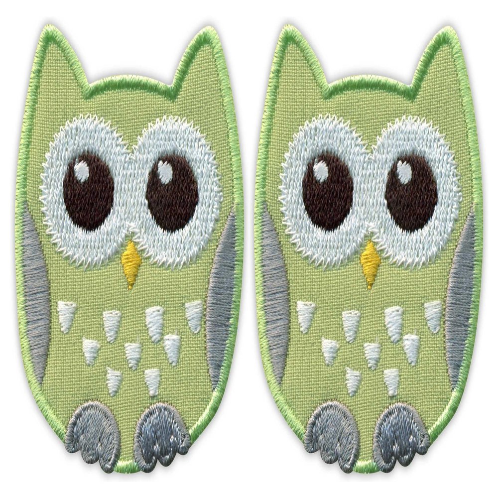 Embroidered Owl Patch, Light Olive Green, 2 Pieces