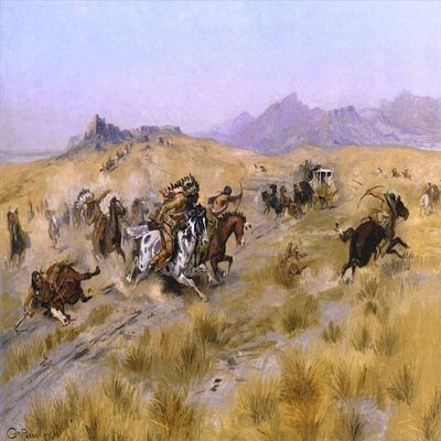 Toperfect Hand-Painted Oil Painting: The Attack of the Indians by Charles Marion Russell, Impressionist Canvas Artwork
