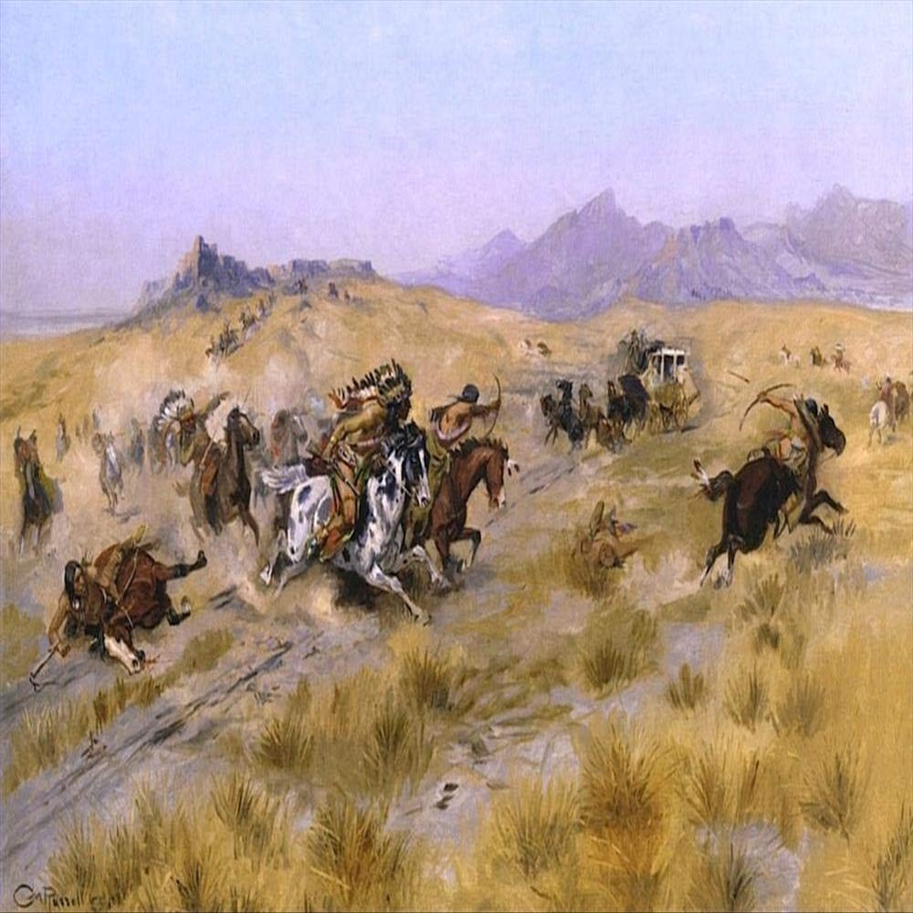 Toperfect Hand-Painted Oil Painting: The Attack of the Indians by Charles Marion Russell, Impressionist Canvas Artwork