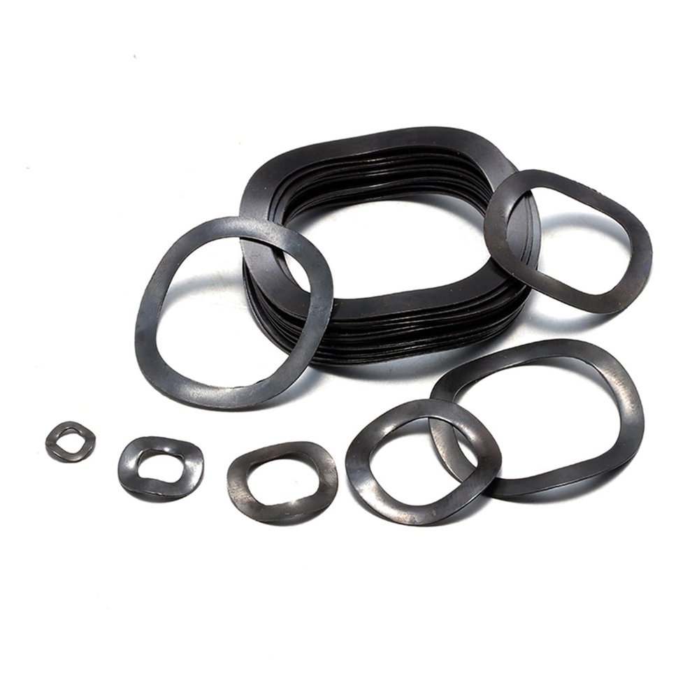 jiuxinyun 3–200 pcs Black 65 Mn Steel Three-Wave Cres Washers, Wave-Type Spring Washers, M3–M118 (M22 × 29 × 0.3 mm, 50 pcs)