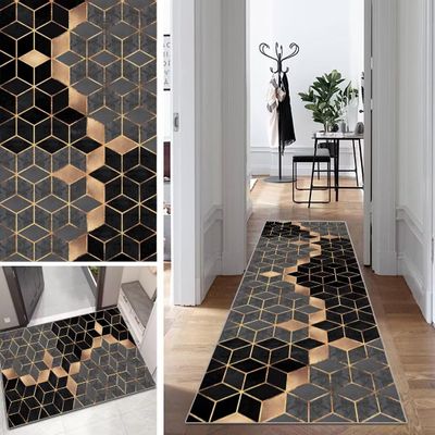 Mogetal Long Gray Hallway Runner, Geometric, Non-Slip, Washable, 120 x 450 cm