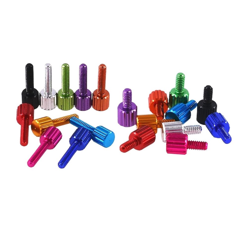 5 Metric M2 x 8 mm Knurled-Head Screws, Anodized Aluminum, Sky Blue