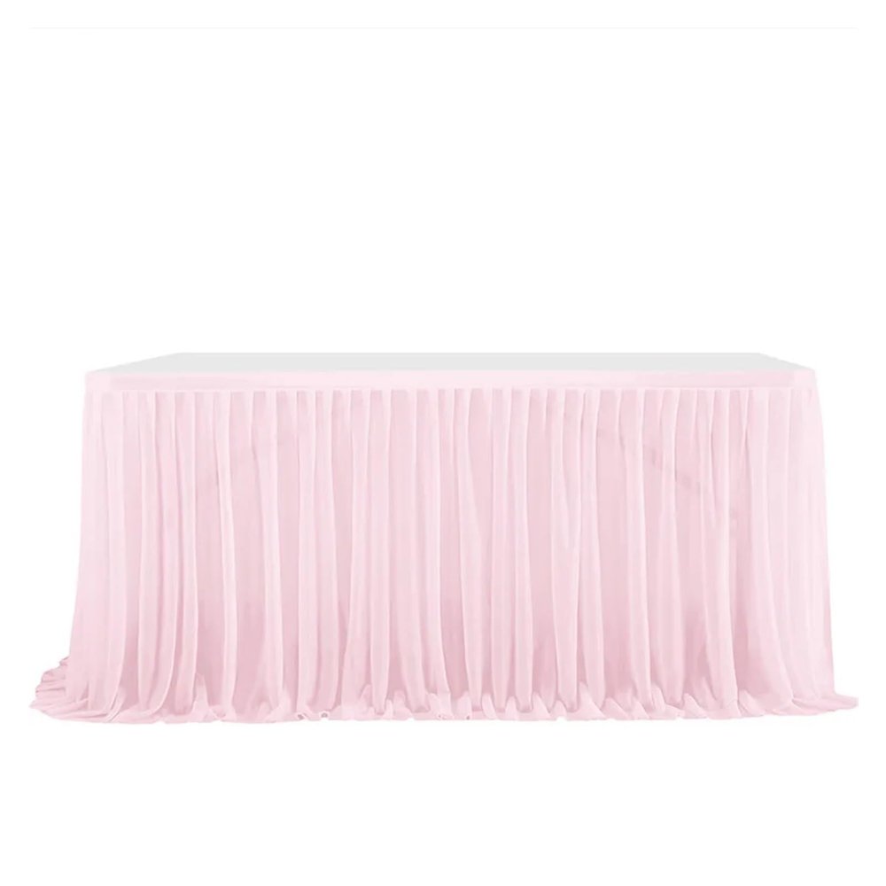 4FT/6FT/9FT Tulle Table Skirt for Wedding, Birthday & Party Decor, Light Pink, 4FT (122 x 77 cm)