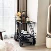 SOCUY Iron Serving Cart/Kitchen Cart, Glass-Shelf Rolling Cart, Black, 60 × 35 × 75 cm view 4