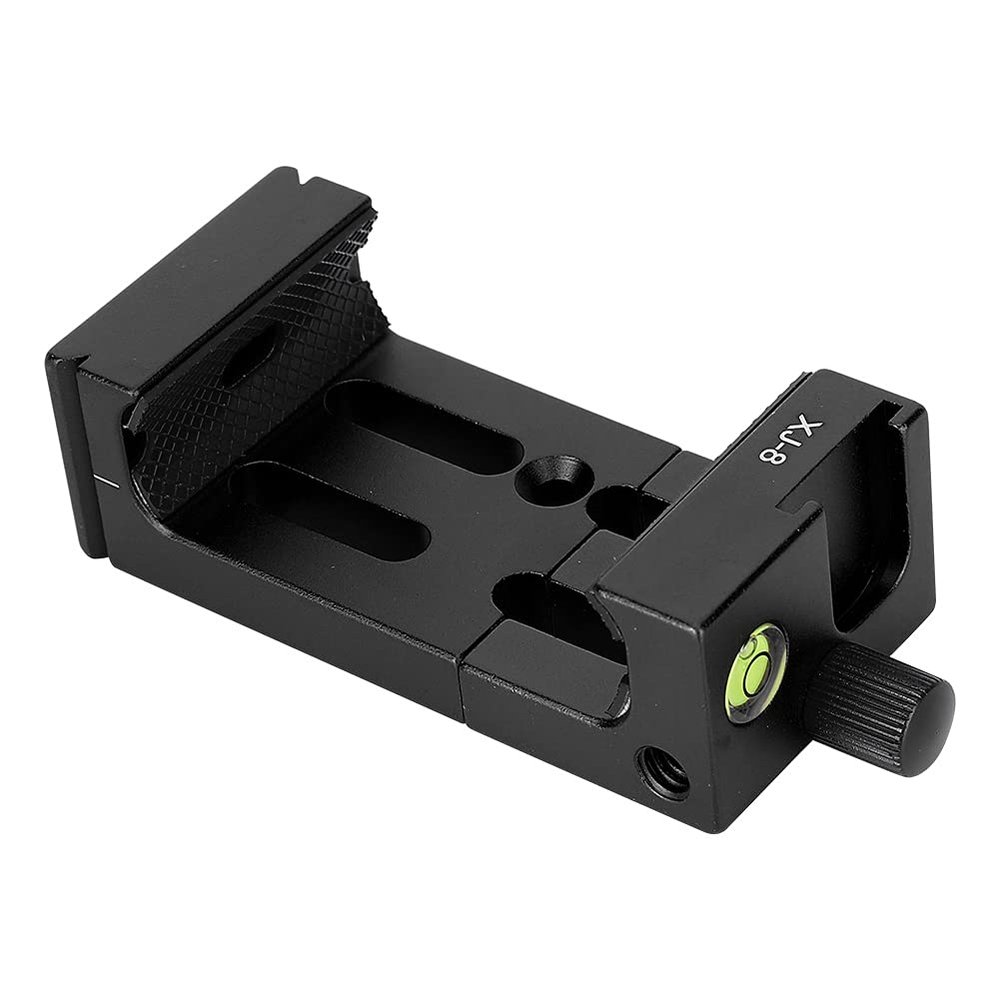Aluminum Alloy and Metal Phone Clip Mount for Photography with Bubble Level and Hot Shoe, Durable with Rubber Padding, Wide Application (Black)