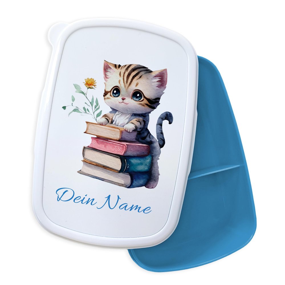 GRAZDesign Personalized Cat Lunch Box with Name, Blue