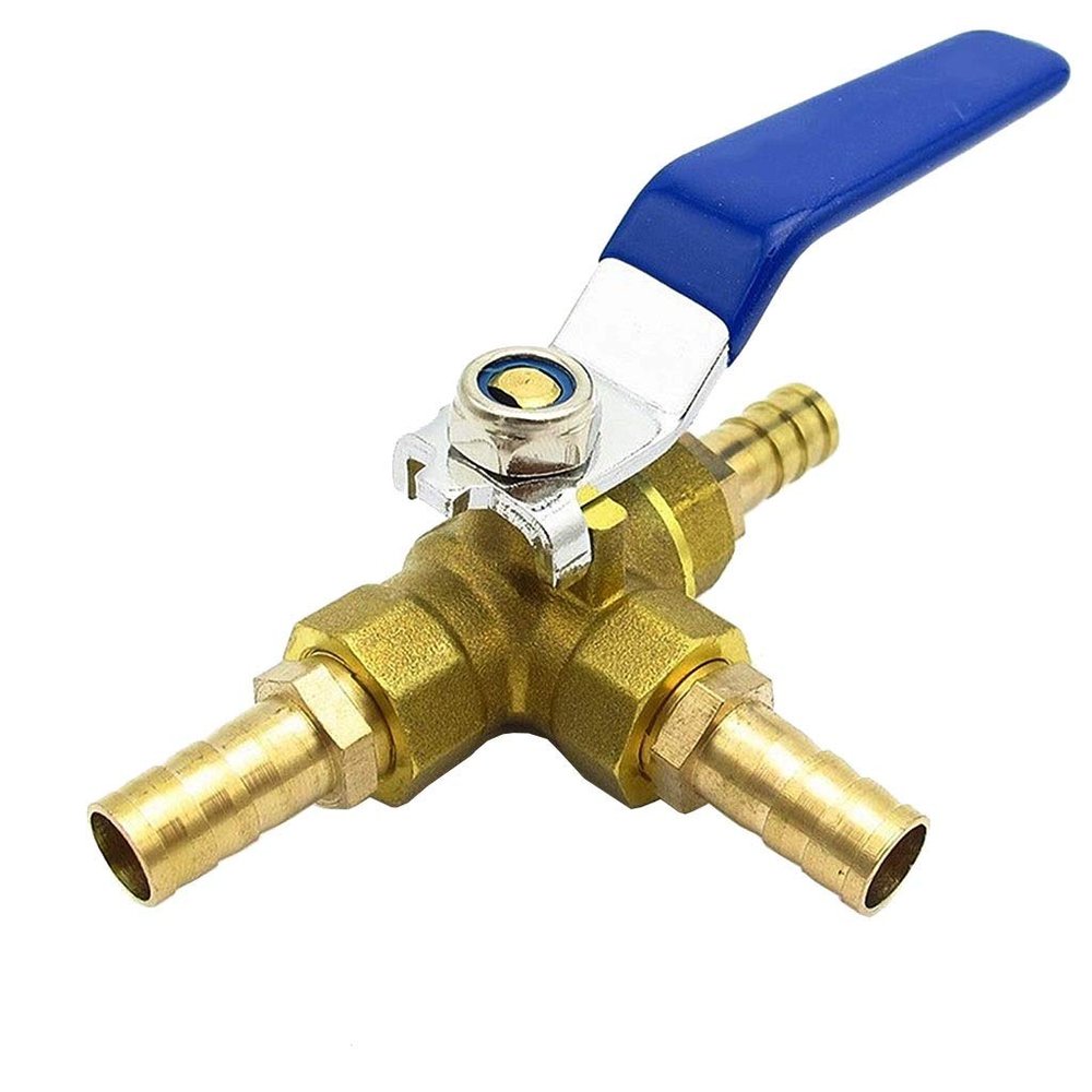 Brass L-Port 3-Way Ball Valve Hose Connector, 4–19 mm, 1 Pc.