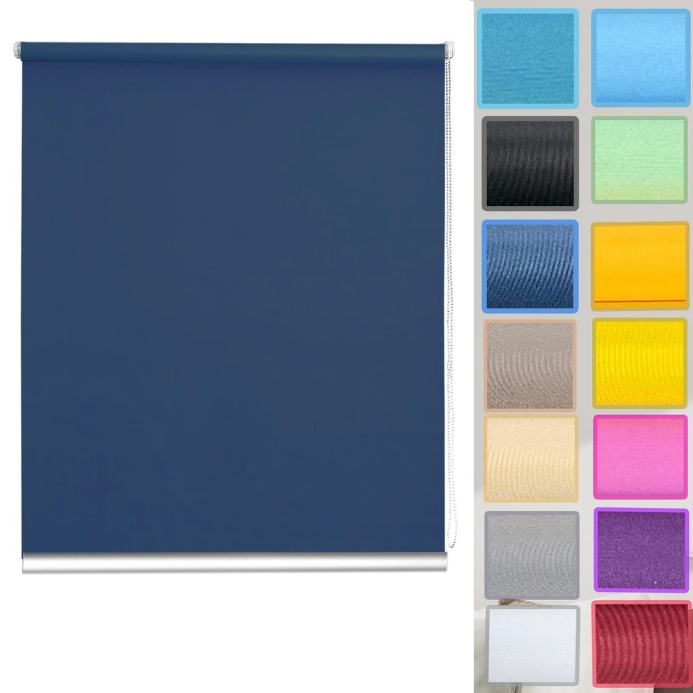Blackout Roller Blind Without Drilling, 105 x 120 cm, Navy Blue