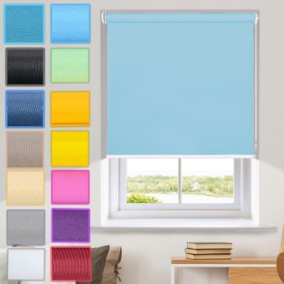 No-Drill Blackout Roller Blind, 80 x 120 cm, Sky Blue