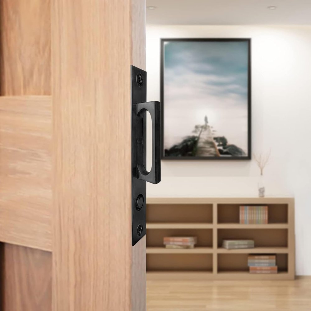 betensh Brushed Nickel Door-Edge Pull with Automatic Pop-Up Switch, Flush Hidden Sliding Door Handle, Black