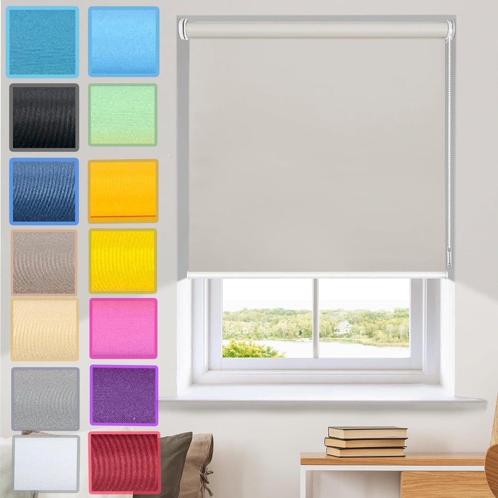No-Drill Clip-On Blackout Roller Shade, 75 x 120 cm, Light Gray
