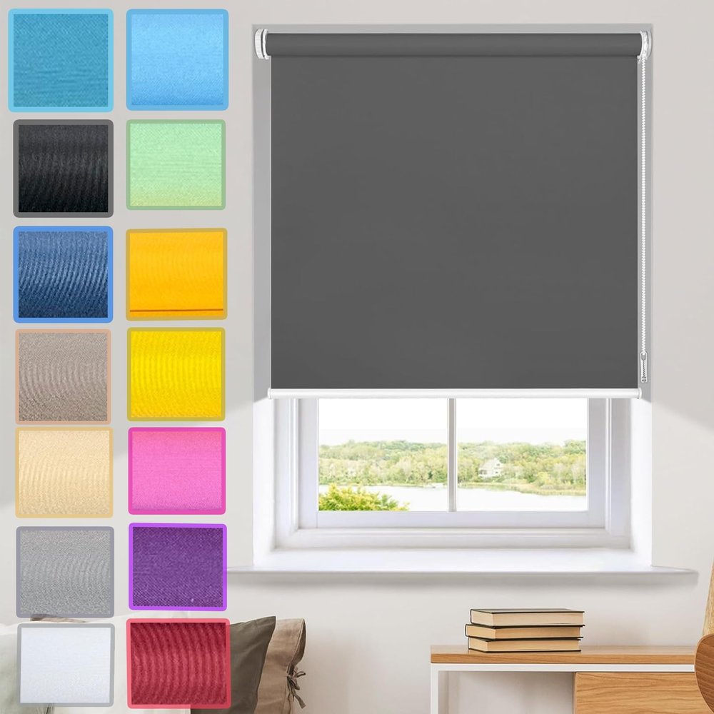 Clip-On Roller Shade, 35 x 130 cm, Dark Gray, No-Drill Sun and Privacy Protection